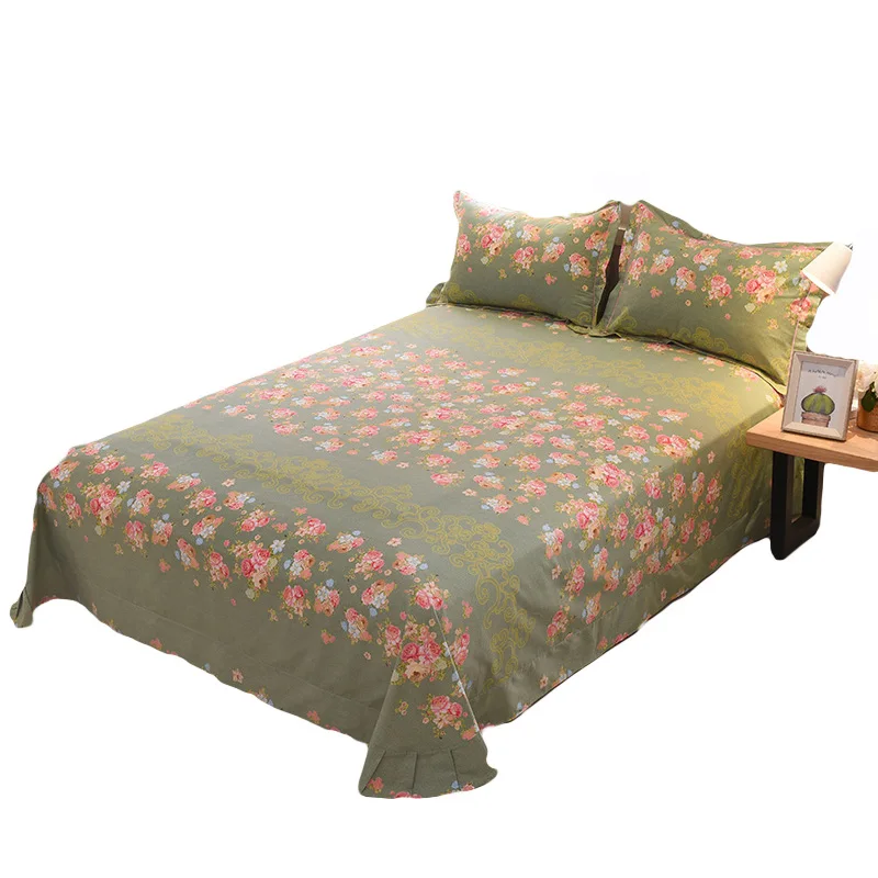 

Pastoral Green 3Pcs Print Flat Sheet Cotton Blend Printed Flat Sheets Bed Sheets With Pillow Covers Mattress Protector Covers
