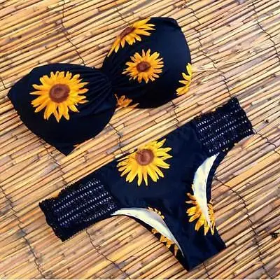 

HOT Women Sunflower Swimwear Bikinis Set Push-up Padded Bra Floral Swimsuit Bathing Suit Swimming Clothes New