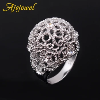 

Ajojewel European Style Rhinestone Women Rings Big Hollow Flower Design Female Ring Statement Jewelry Drop Shipping