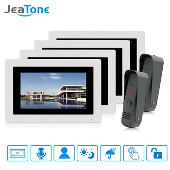 

JeaTone 7" LCD Touch Screen Monitor Wired Video Intercom Doorbell 2 Camera 4 Monitor Unlocking Dual-way Door Intercom