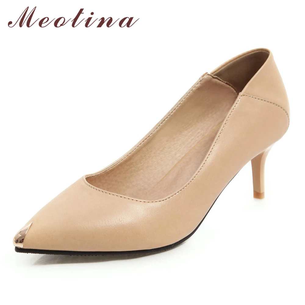 

Meotina High Heels Shoes Women Stiletto High Heels Office Lady Shoes Fashion Pointed Toe Pumps Spring New White Large Size 34-46