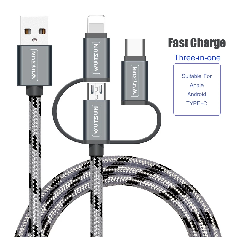 كابل يو اس بي شحن شاحن 3 في 1 المصغّر USB كابل للأندرويد USB TypeC الهاتف المحمول الكابلات لسامسونج S9 ل فون 7 8 XS X