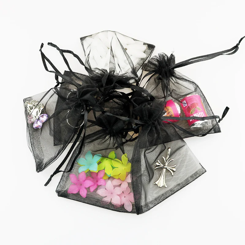 

Organza Gift Bag 100pcs 7x9cm Black Shell Jewelry Display Packaging Storage Bag Pouches Drawstring Tea Dry Flower Food Bolsa