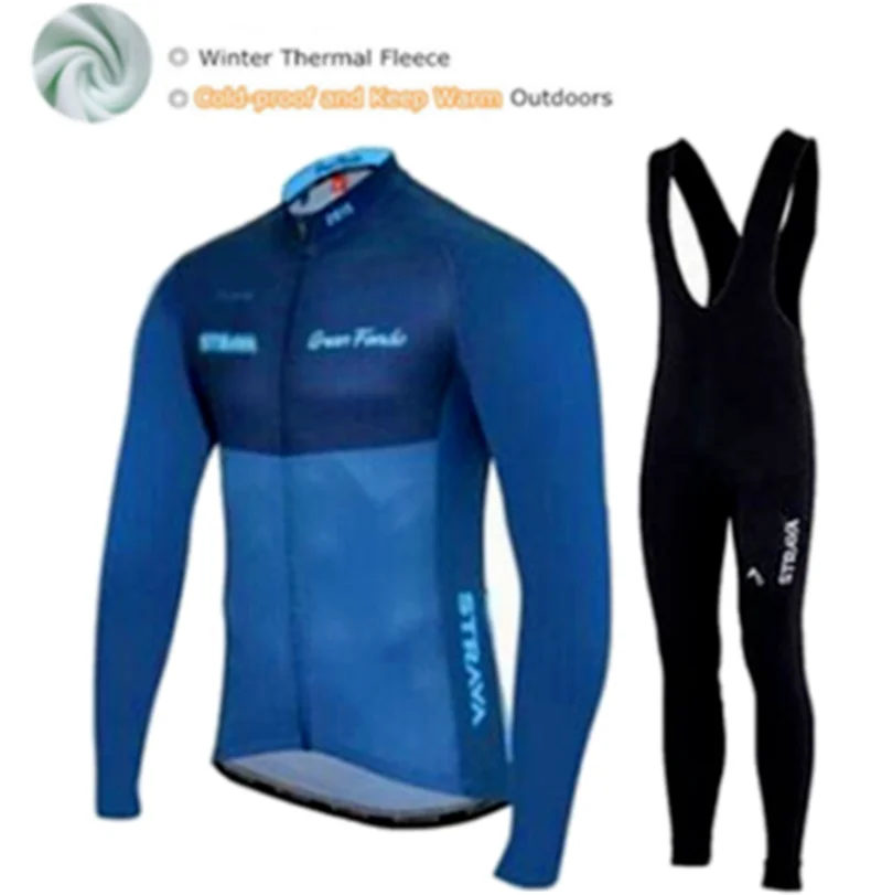 

STRAVA Pro team Winter thermal Fleece Cycling jersey set abbigliamento ciclismo invernale bicycle clothing MTB bike jersey