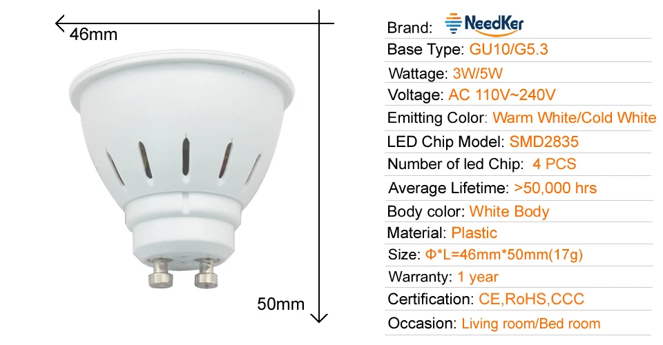 NeedKer Светодиодный светильник GU10 G5.3 светодиодный светильник 2 Вт 3 Вт 5 Вт 9 Вт 12 Вт 15 Вт AC 110 В 220 В лампада светодиодный конденсаторный светильник Cob Точечный светильник энергосберегающий