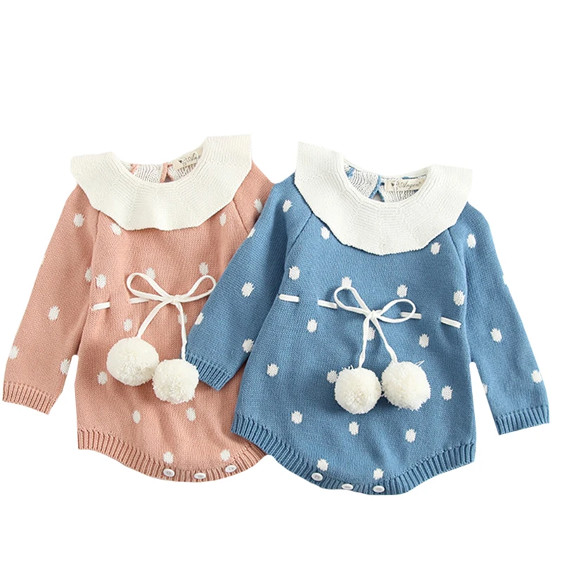 

Autumn Baby Knitted Clothes Newborn Baby Girls Romper Long Sleeve Woolen Pompom Infant Jumpsuit For Girls Boys Overalls Clothes