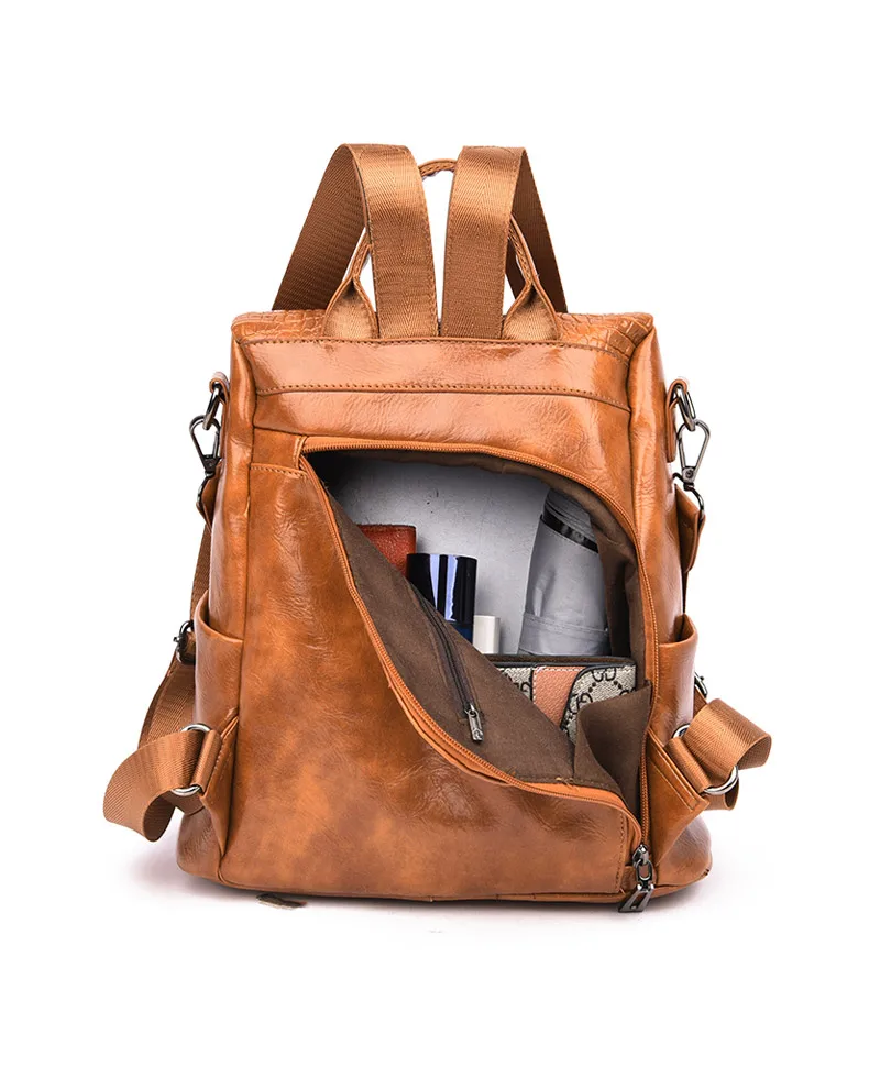 Модный антикражный рюкзак из кожи аллигатора, высококачественный кожаный рюкзак, винтажная сумка на плечо, mochila mujer,, коричневый, XA317H-1