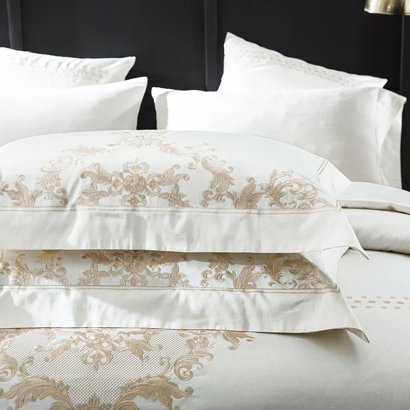 Waliicorners 60SEgyptian Cotton Embroidered Luxury Royal Bedding Set 4/6Pcs King Queen Size Duvet Cover Bed Sheet set Decorative Pillowcases 60 6