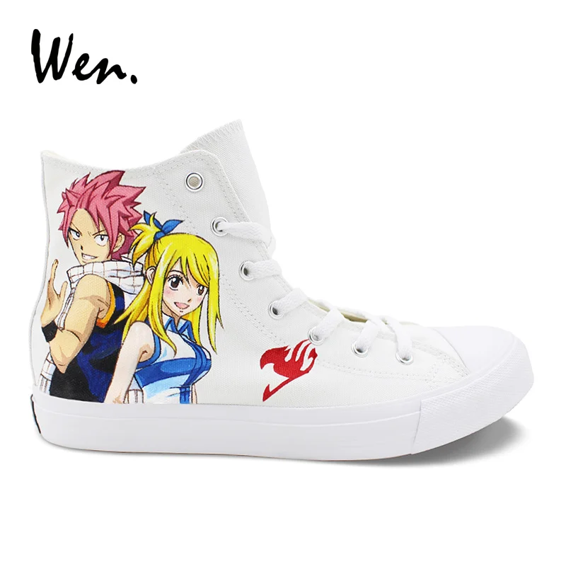 Wen Fairy Tail Hand Painted Cosplay Shoes Natsu Lucy Erza Gray Design White High Top Canvas Sneakers Unisex Plimsolls Zapatos Shoes A Shoes Designershoes Casual Aliexpress