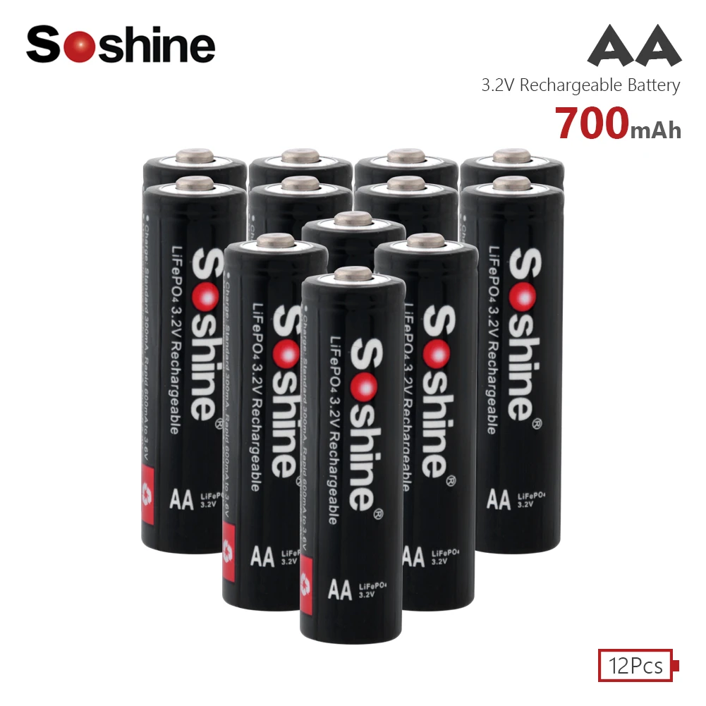 

12Pcs LiFePO4 AA 14500 700mah 3.2 V lithium ion rechargeable Li-ion Battery batteries For LED flashlight Power Bank Microphone