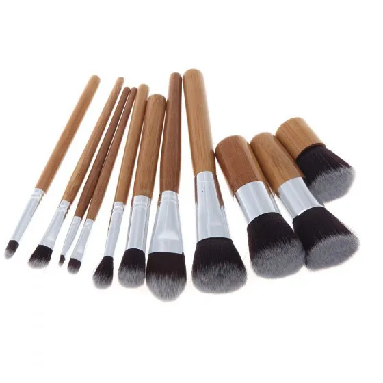 11Pcs Makeup Brushes Synthetic Professional Natural Bamboo Cosmetics Foundation Eyeshadow Blush Brush Set Kit With Bag | Красота и