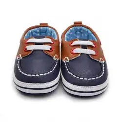Модные Обувь для мальчиков детские PU кожаные шнурки кроватки обуви противоскользящие prewalkers 0-18 месяцев