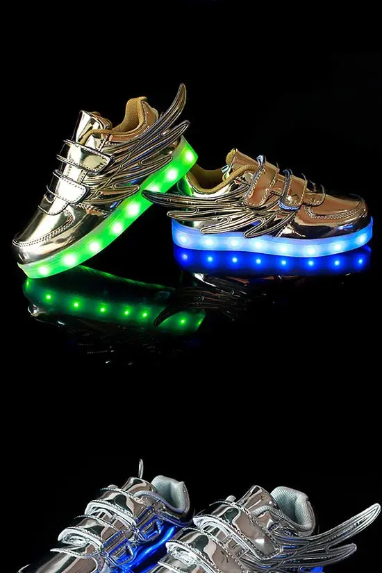Luzes até Sapatos da Forma Jawaykids Novo Carregamento Brilhante Tênis Crianças Correndo Led Asas Luminosos Meninas Meninos Usb 16 correndo led asas luzes até sapatos luminosos