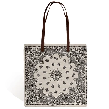 

Women'S Canvas Shoulder Bag Leaf Print Female Large-Capacity Shopping Bag Ladies Handbag