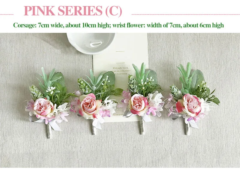 bridal wrist corsage Groom Groomsman boutonniere Brooches rose artificial wedding flower  (3)