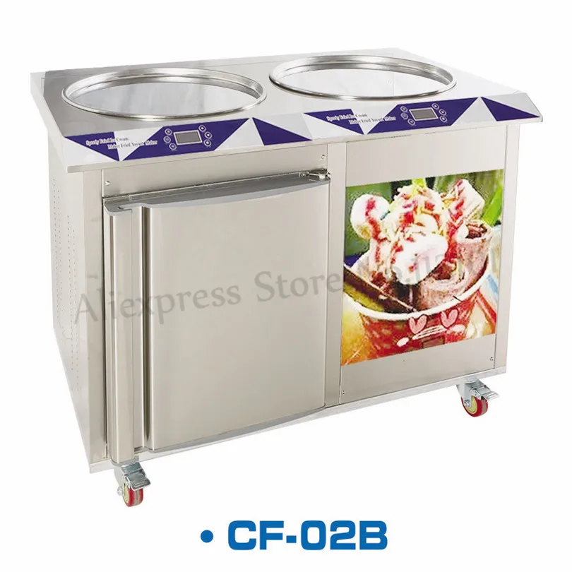 Электрический жареное мороженое машина 55 см 2 кастрюли Коммерческих мороженое ролл чайник + встроенный морозильник Нержавеющая сталь