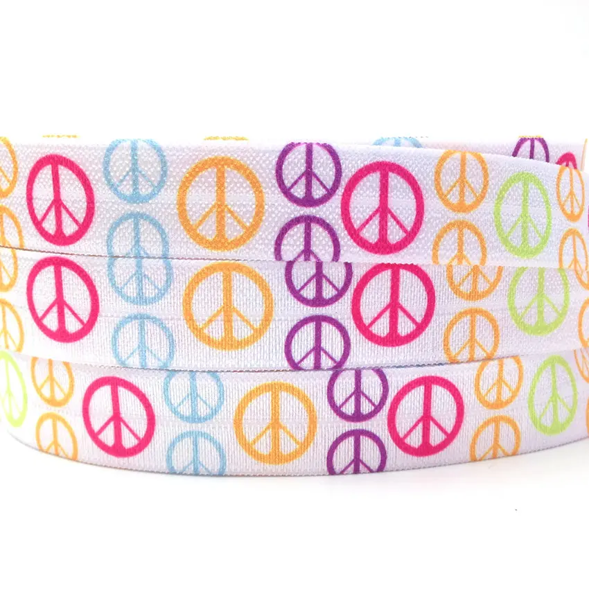 

5Yards 16mm Colorful Peace Printed Fold over elastic FOE Spandex Band Kids Hairband Headband Dress Lace Trim DIY Sewing Crafts