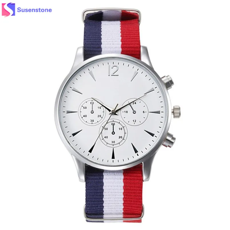 

Luxury Fashion Blue White Red Canvas Mens Watches Analog Quartz Watch Stainless Steel Dial Man Casual Wrist Watches relogio