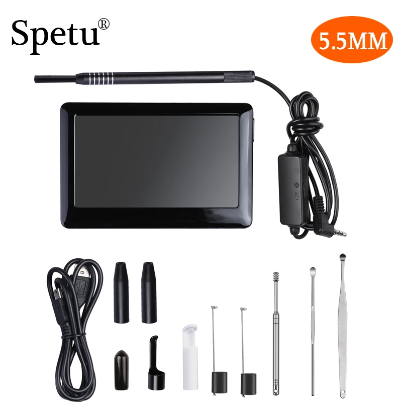 

Spetu 5.5mm Mini Otoscopes With 4.3 Inch Disply HD Ear Cleaning Endoscope Visual Ear Spoon Earpick Health Care Endoscope Camera