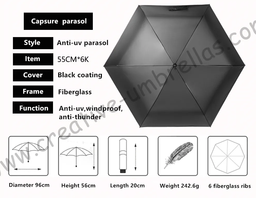 Анти-гром стекловолокна ветрозащитный 5 раз черное покрытие анти-УФ зонтик Карманный Мини цифровой Объёмный рисунок (3D-принт) золотые
