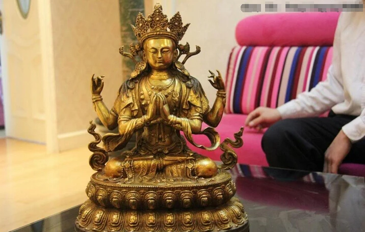 

S0682 15 Bronze Copper Four-armed Avalokitesvara Kwan-yin Guanyin Bodhisattva Statue D0318