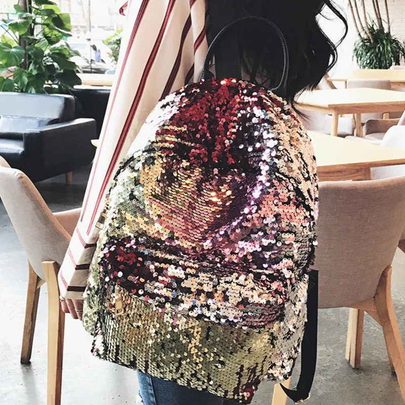 Модный Блестящий женский кожаный рюкзак с блестками Mochila, блестящие школьные сумки для девочек, блестящая сумка на плечо, сумка для книг с блестками