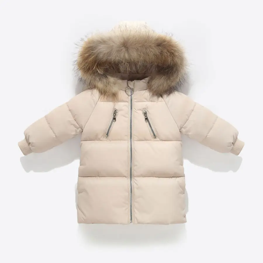 Зимние белые куртки-пуховики для мальчиков 18 мес., 24 мес., От 3 до 6 лет, Модное детское пальто, Осенняя шапка из искусственного меха, длинная куртка для девочек