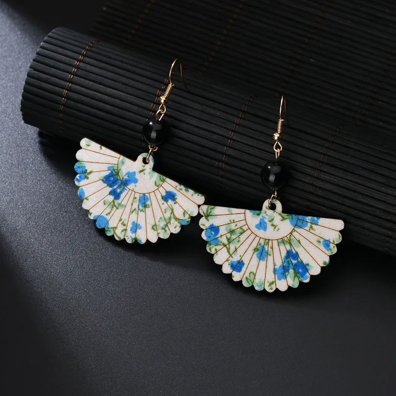 

New Chinese Style Floral Small Fan Dangle Earrings for Women Retro Temperament Fashion Bohemian Earrings Party Women Accessories