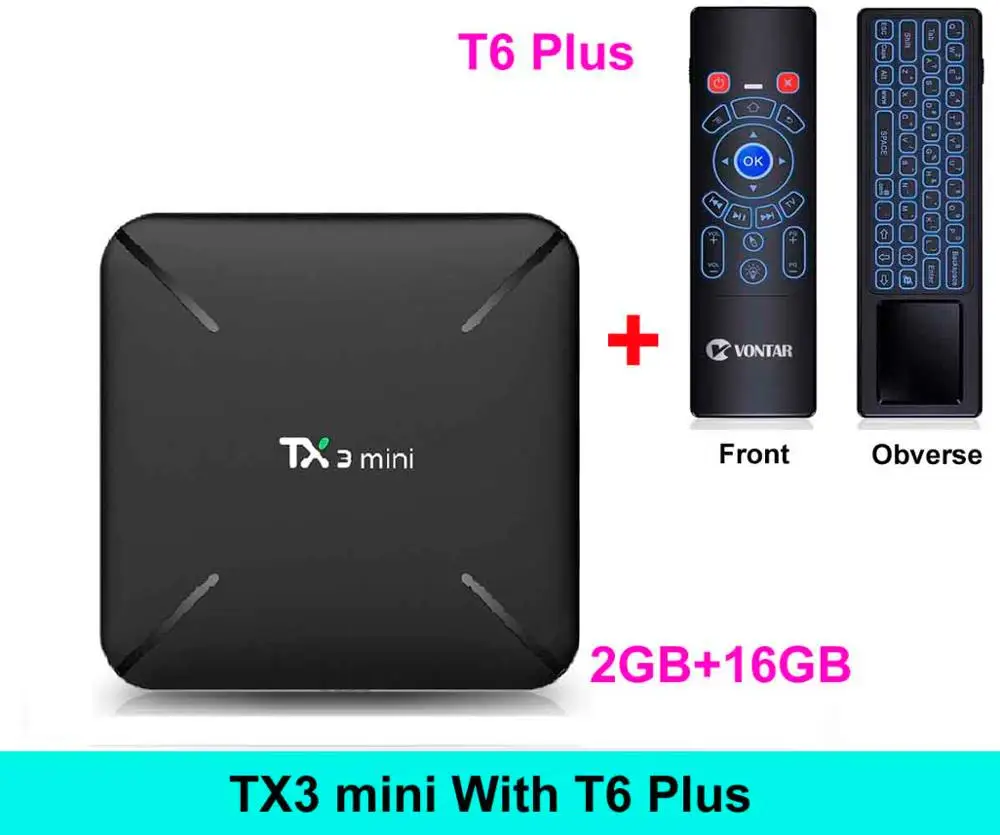 TX3 Мини Android 7,1 ТВ приставка 2GB16GB Amlogic S905W четырехъядерный 2,4 ГГц WiFi Google Play Store медиаплеер Смарт ТВ приставка - Цвет: 2G16G with T6 Plus