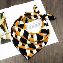 50*50 см женский шарф мода весна лето полосатый Шелковый квадратный шарфы для девочек носовой платок с принтом шифоновый шарф шейный аксессуар