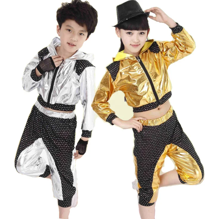 Girls Boys Sequin Hip Hop Dance Costumes Ballroom Modern Jazz Clothing Top+Pants 