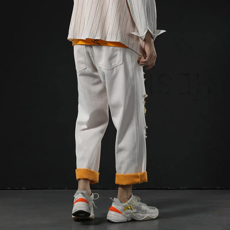 Man Straight Jeans loose Ripped Holes Men Jean Spring Summer Ins Style Hip Hop skateboard Male 3