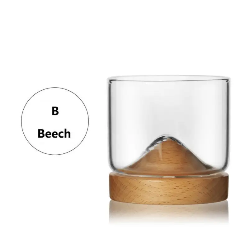 Домашний кухонный стакан для виски, горное деревянное дно, прозрачная стеклянная чашка для виски, вина, водки, бара, клуба - Цвет: Beech