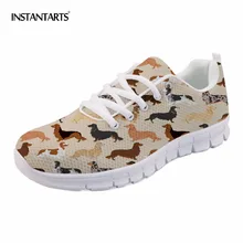 INSTANTARTS милые Achshunds собаки узор Весна Для женщин Повседневное Mesh Lace-up кроссовки милый студент девушка tenis feminino Туфли без каблуков