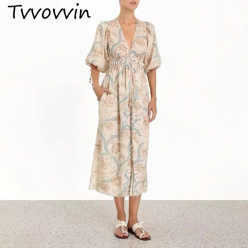 

2019 New Elegant Maxi Long Dress Womens Sexy V Neck Short Sleeve Vacation Boho Dress With Shell Belt Dresses V689