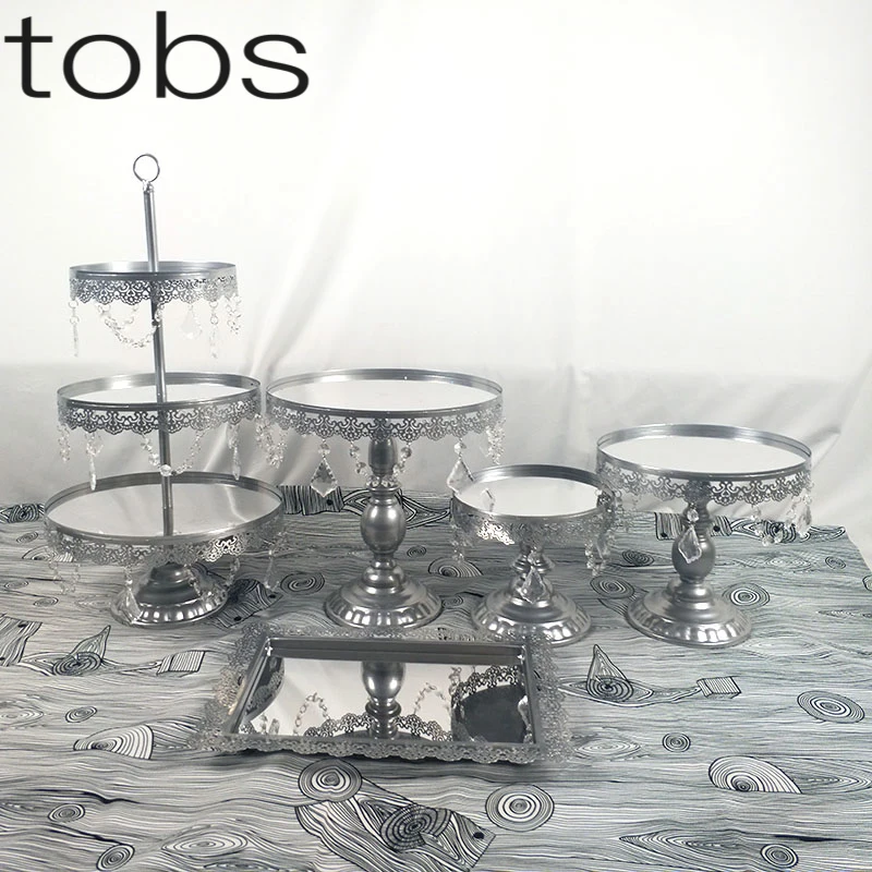 

Silver Crystal cake stand set mirror& metal surface face fondant cupcake sweet table candy bar table decorating