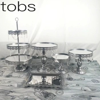 

Silver Crystal cake stand set mirror& metal surface face fondant cupcake sweet table candy bar table decorating