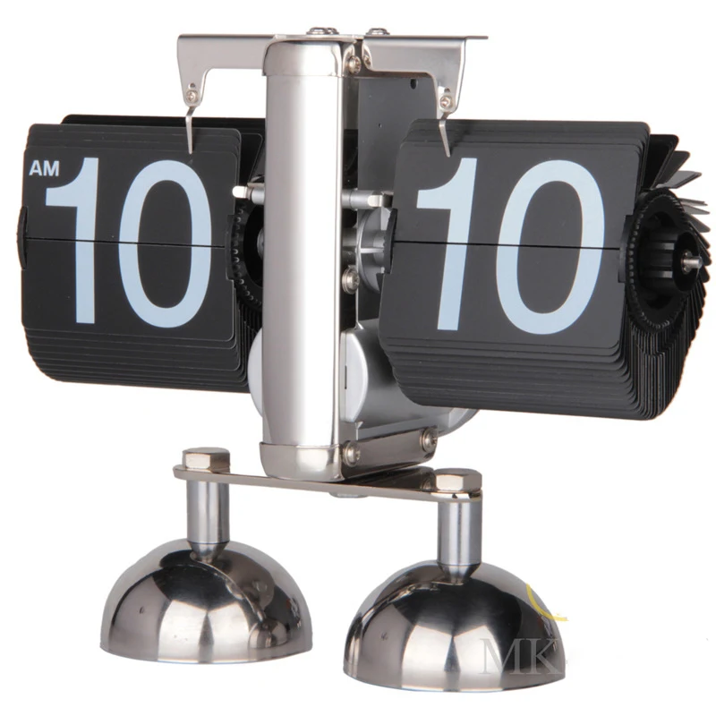 

Digital Auto Flip Desk Clock 12 Hour Stainless Steel Flip Internal Gear Operated Quartz Clock Small Balance Stand Table Clock Wa