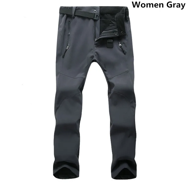 Мужские повседневные Стрейчевые водонепроницаемые брюки Софтшелл, женские мужские зимние теплые ветрозащитные брюки, мужские спортивные штаны, флисовые рабочие брюки 3XL - Цвет: Women Gray