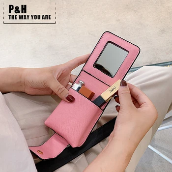 

Pat&hap Super Pop Lipstick Bag Leather Pink Vs Chapstick Holder Mirror Cosmetic Bags Make Up Case Fashion Toiletry Makeup Bag