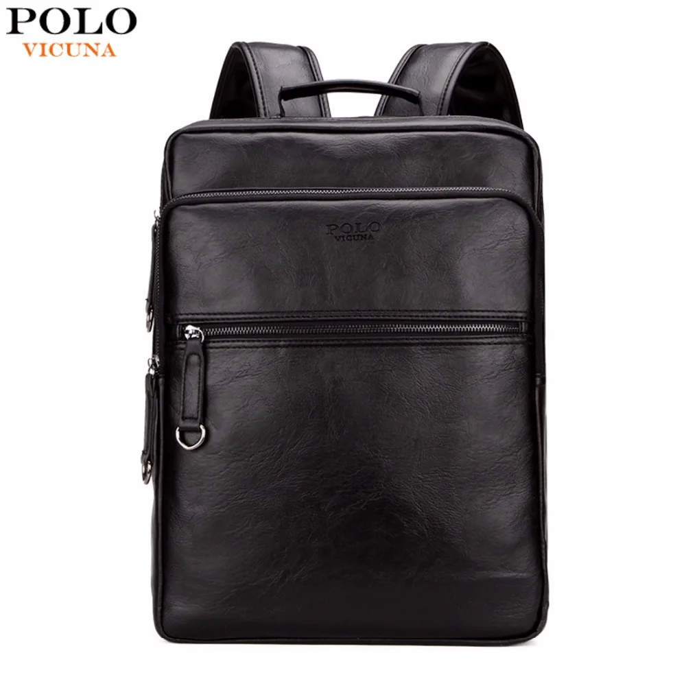 VICUNA POLO Large Capacity Cool Black Leather Men font b Backpack b font Promotion Solid Black