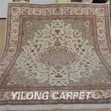 Yilong 8'x10' античный персидский ковер бежевый изысканная, Восточная Ручная работа Тебриз шерстяной ковер(1318
