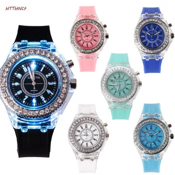 

HTTHNCF Fashion Women Geneva LED Backlight Crystal Quartz Wrist Watch Sport Waterproof