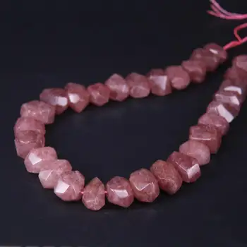 

15.5"/strand Natural Strawberry Quartz Faceted Nugget Loose Beads,Cut Crystal Gems Stone Nugget Pendants Charms Jewelry Making