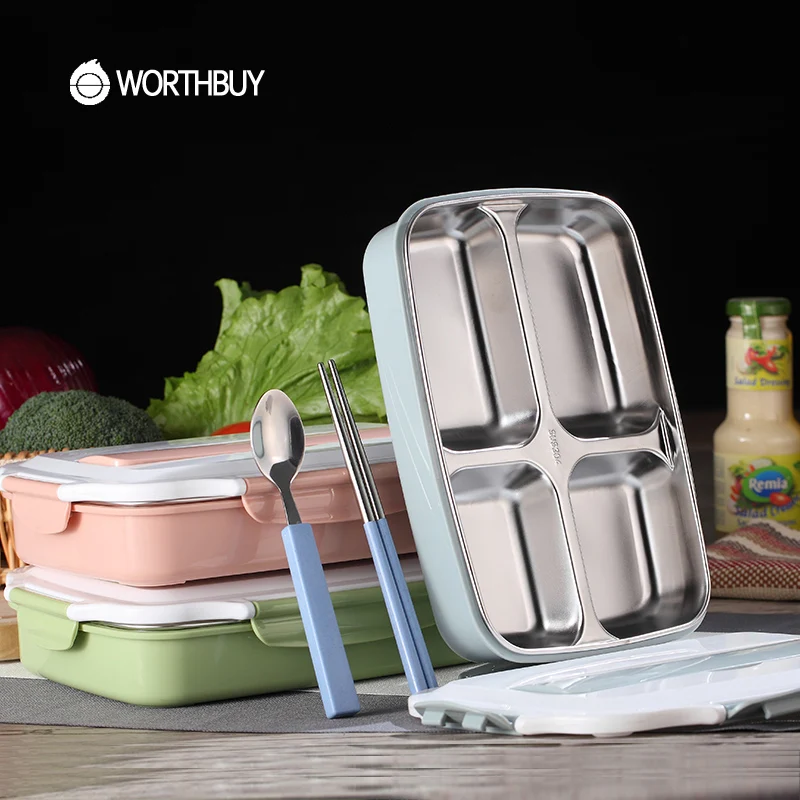 WORTHBUY 304 Нержавеющая Сталь Bento Box Дети контейнер для еда хранения японский