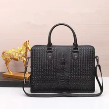 Kaisiludi кожа тканая мужская деловая сумка из натуральной воловьей кожи с отделениями под давлением под крокодиловую кожу документ для ноутбука сумка одного на плечо округлая