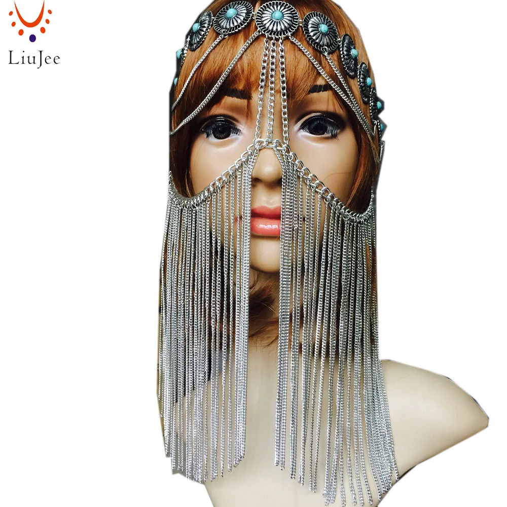 

Tribal fusion Silver color chandelier Face chain harness jewelry headdress belly dance KD044