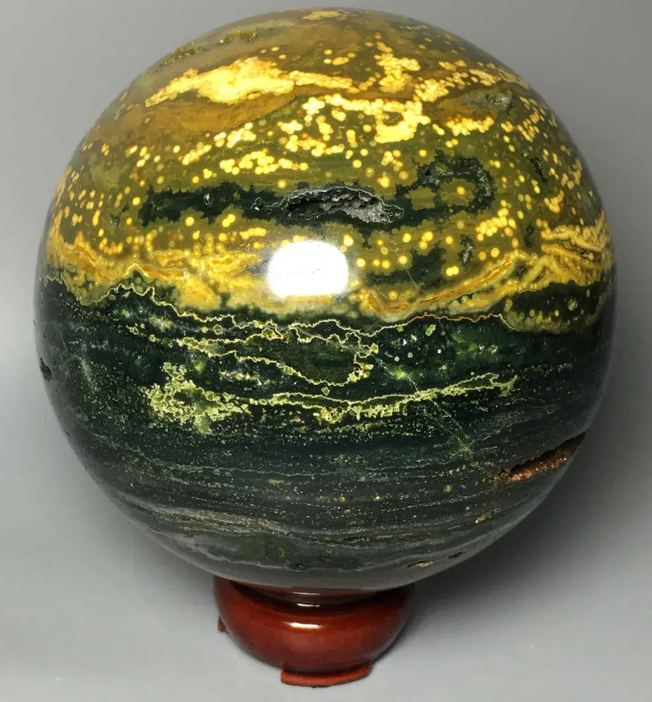 

1408g RARE NATURAL OCEAN JASPER QUARTZ CRYSTAL sphere HEALING Ball islamic gifts