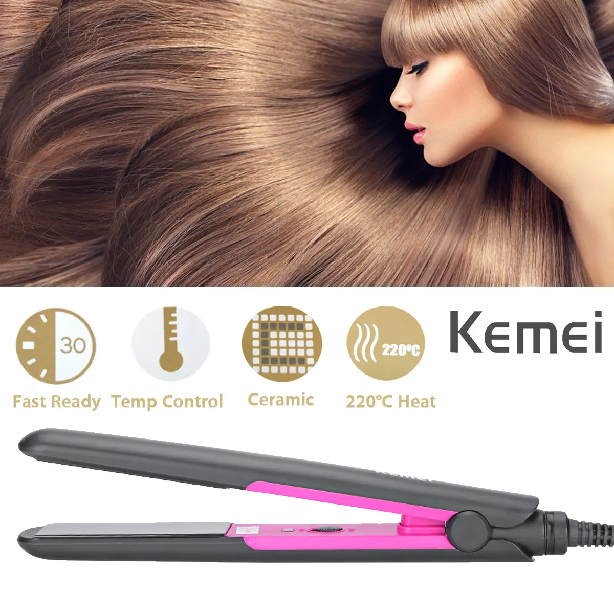 Kemei Professional Straightening Irons Fast Heating Flat Iron
