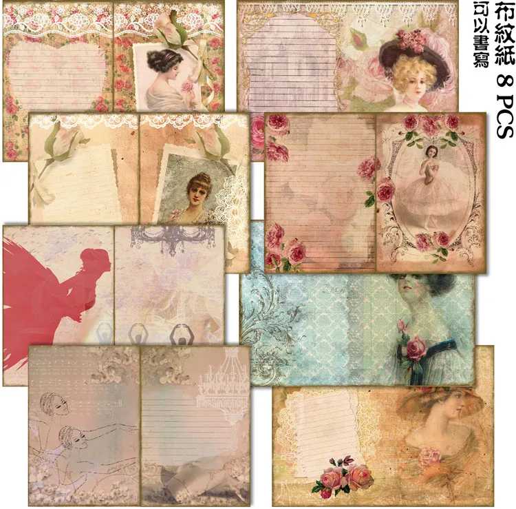 Vintage Elegant Lady Stickers Junk Journal Diary Planner Card Scrapbooking Material Decorative Background DIY Craft Supplies